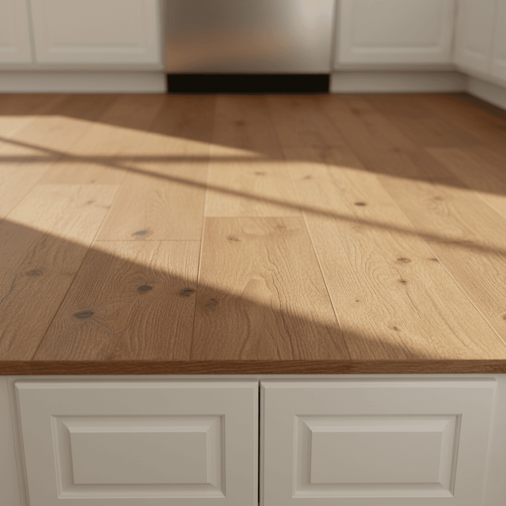 Luxury vinyl plank flooring installation in residential kitchen