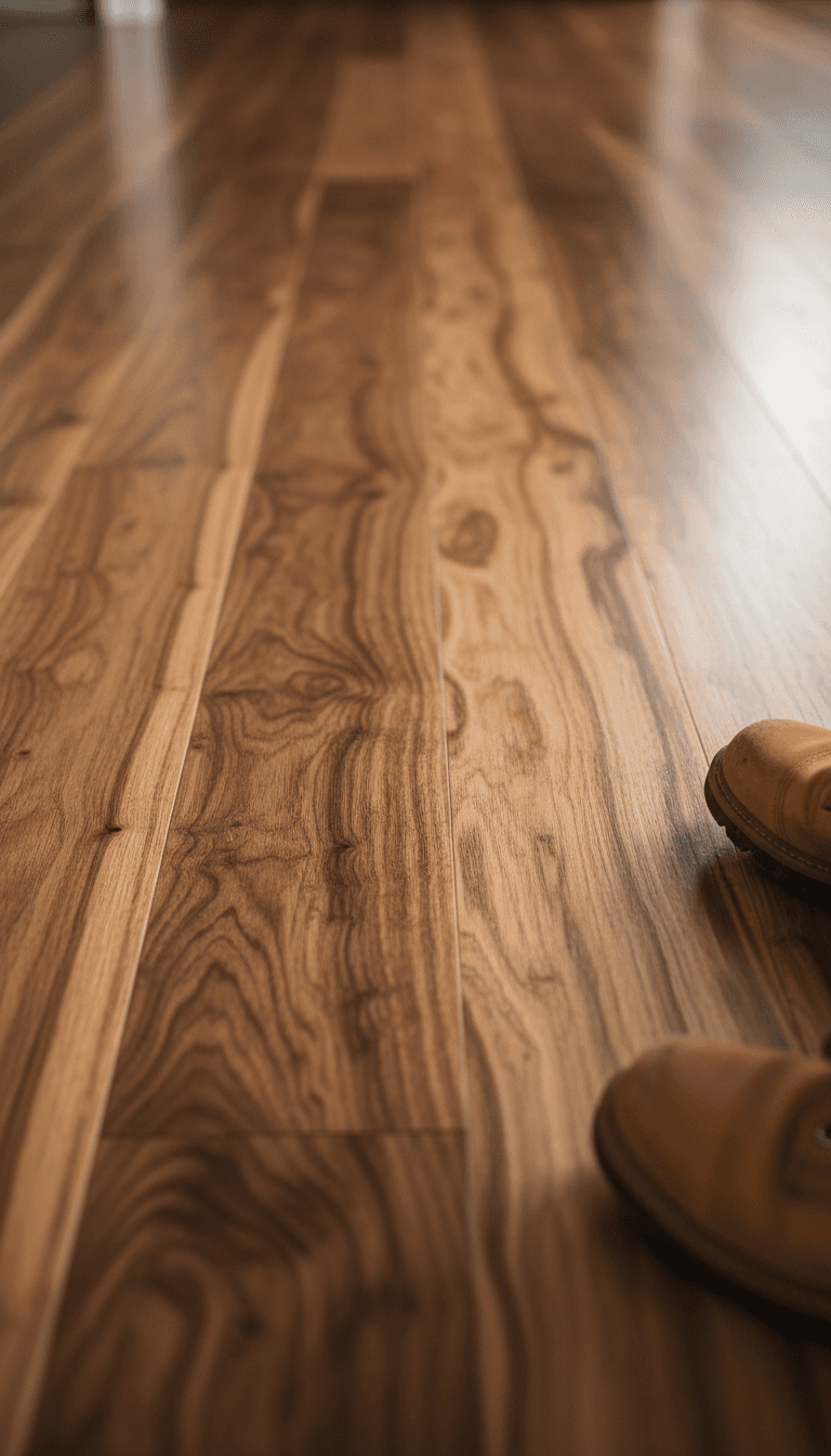 Close-up of polished hardwood flooring with even plank spacing