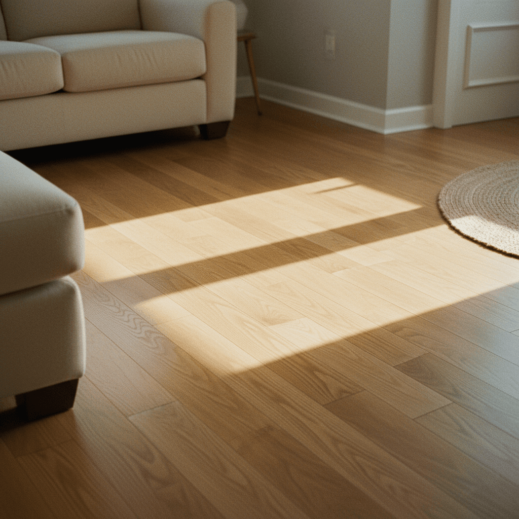 Installed hardwood flooring in residential living room