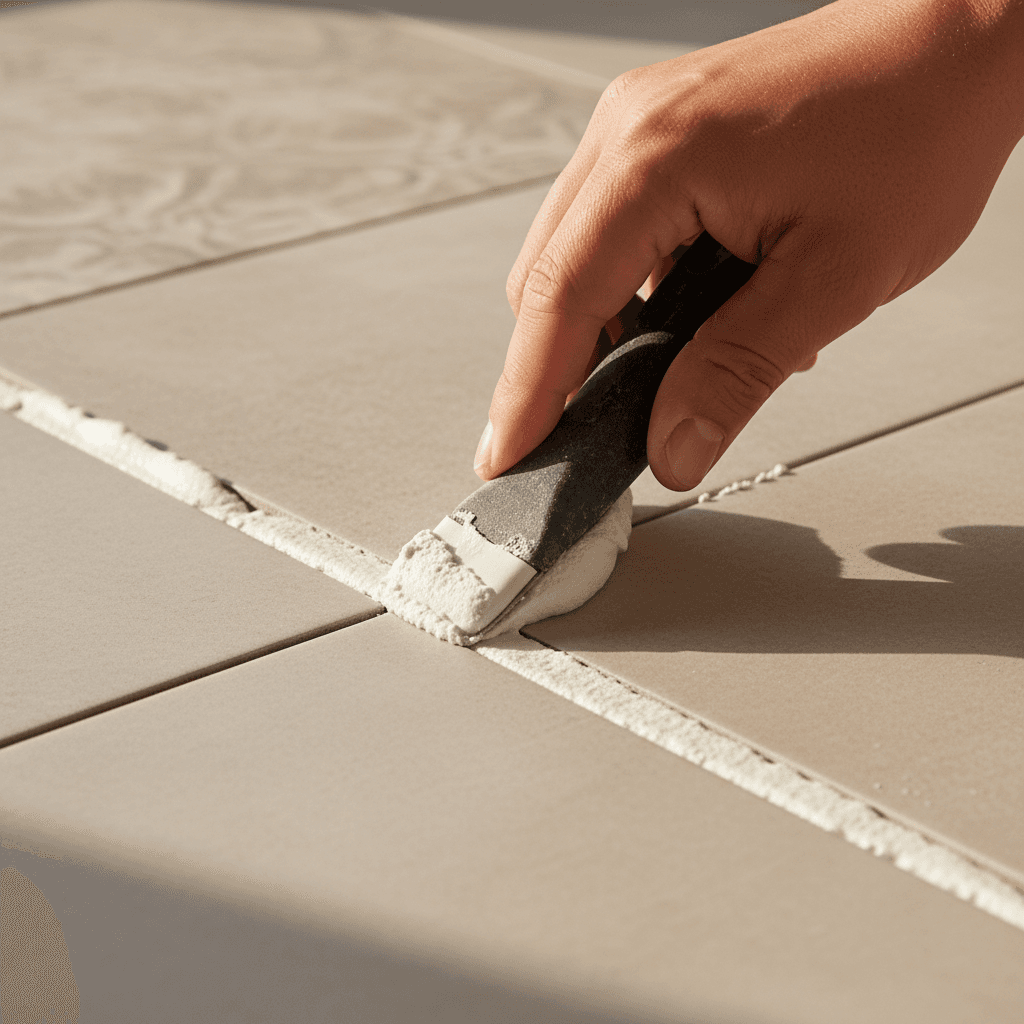 Detailed close-up of professional tile repair work being completed with precision