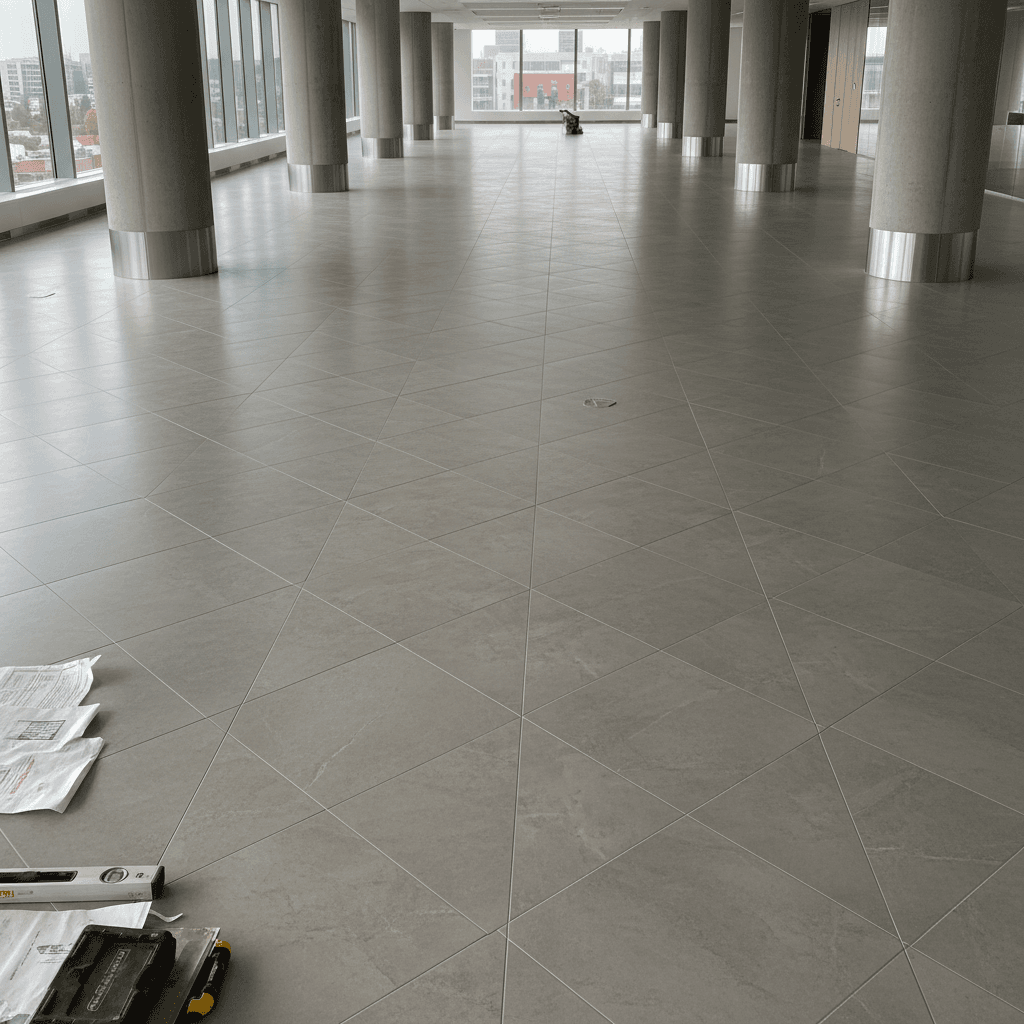 Commercial-grade tile installation in retail or office environment
