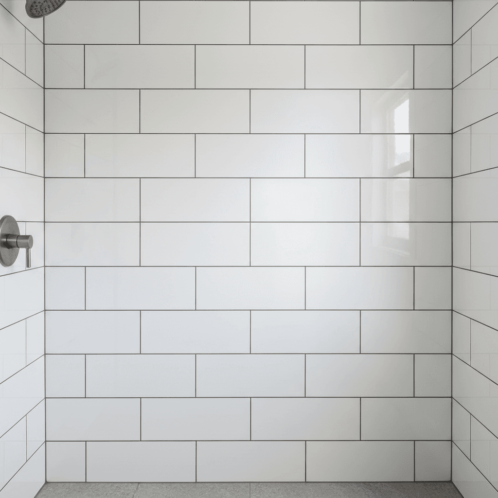 Modern subway tile installation on bathroom shower wall